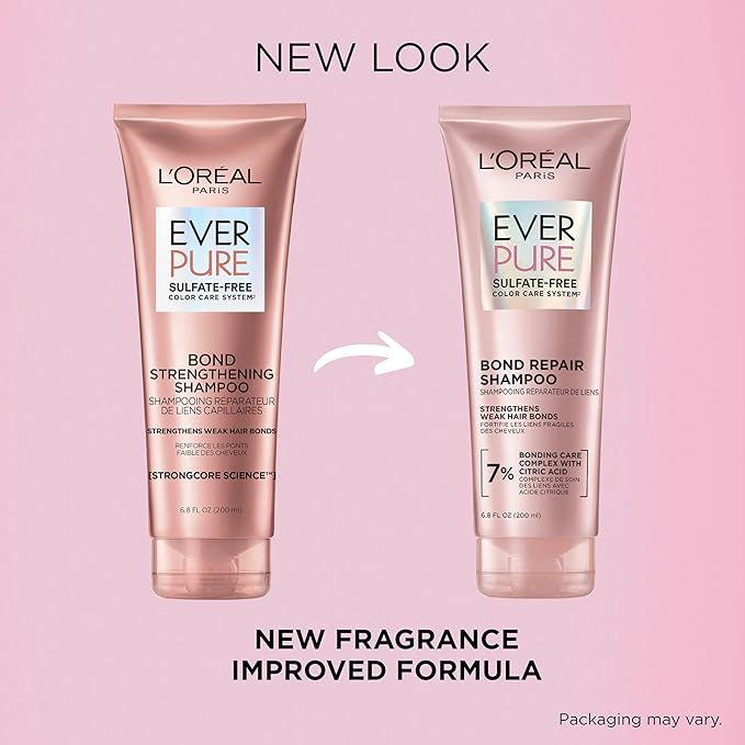 L'Oreal Paris Sulfate Free Bond Repair+ Shampoo and Conditioner Set with Bond + Amino Acid Complex, Strengthens and Repairs Damaged or Color Treated Hair, EverPure, 13.6 Fl Oz Set (Packaging May Vary)