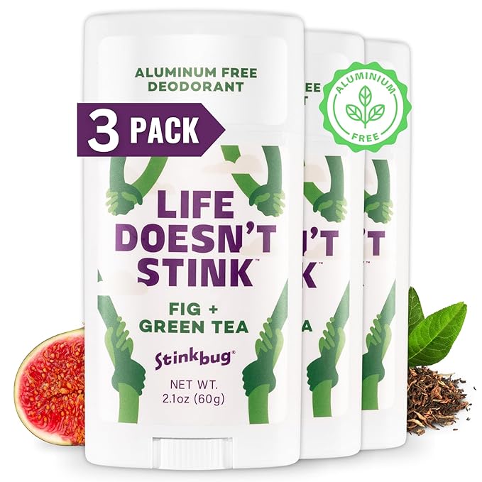 Natural Organic Deodorant Stick with Fig + Green Tea and Coconut Oil | Aluminum Free Deodorant by Stinkbug Naturals, 2.1 Ounce Pack of 3
