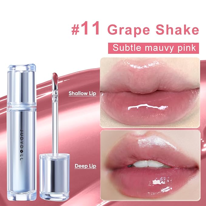 JUDYDOLL Ice Watery Lip Gloss, Moisturizing Liquid Lipstick with Hyaluronic Acid& Collagen, Non-sticky, No transfer, Long-lasting, Mirror Lip Glazes(#11 Blueberry Bailey's Sweet, 2.4 grams)