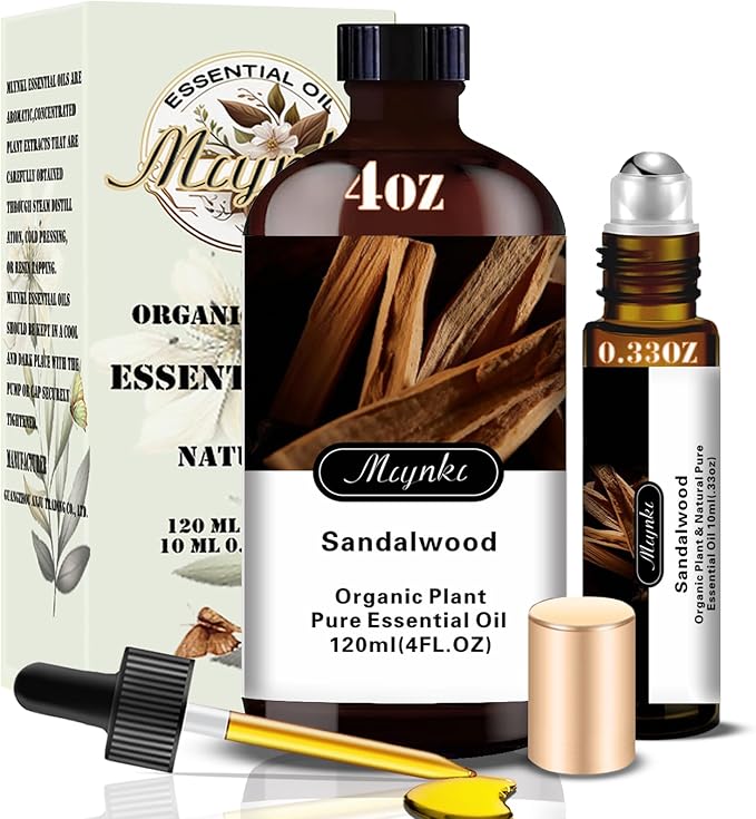 MLYNKL Sandalwood Essential Oil,for Aroma,Massage,4oz+Roll-On 0.33oz