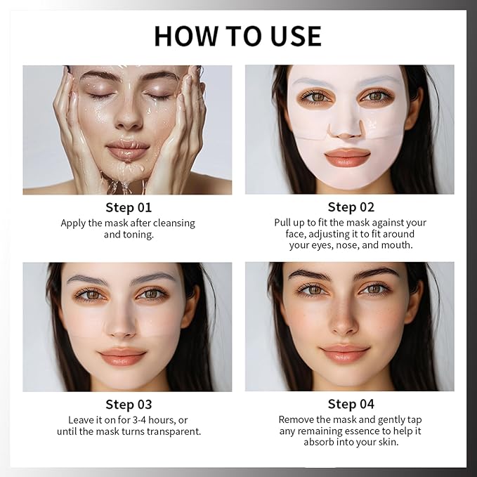 Sokgo Low Molecular Weight Collagen Overnight Hydrogel Mask, Enhances Skin Elasticity, Reduces Pores, Transforms from White to Transparent Upon Absorption Skin Care Treatment.