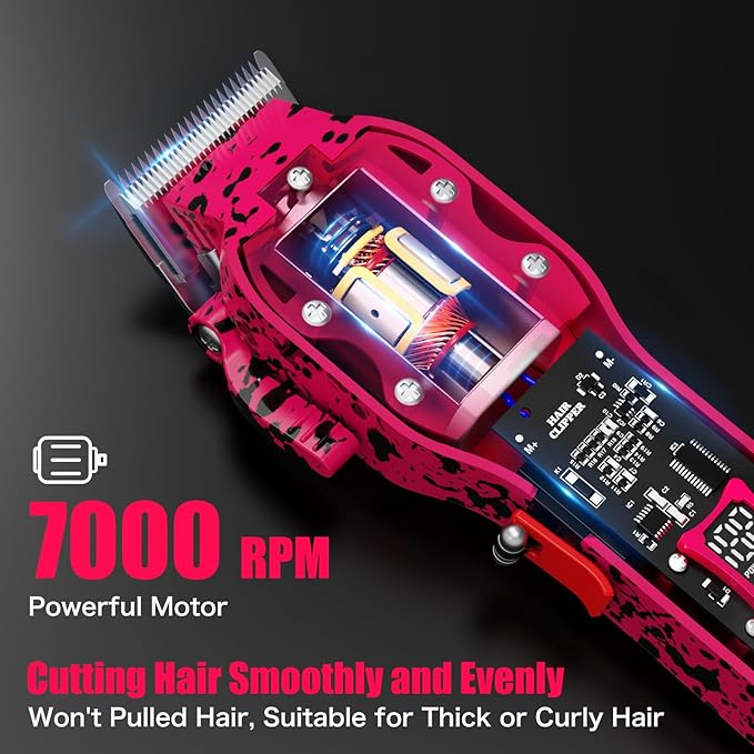 Tuanchuanrp Professional Hair Clippers for Woman, Cordless Barber kit for Hair Cutting & Grooming, Hair Clippers Set for Barber Haircut with LED Display 8 Fade Taper Combs(Pink)