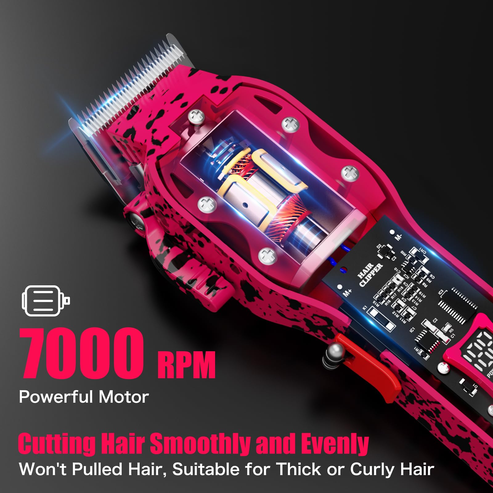 Tuanchuanrp Professional Hair Clippers for Woman, Cordless Barber kit for Hair Cutting & Grooming, Hair Clippers Set for Barber Haircut with LED Display 8 Fade Taper Combs(Pink)