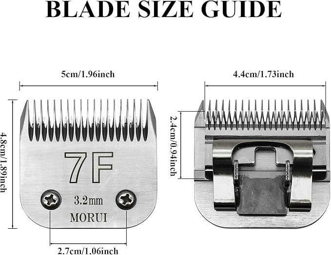 morui 7F Cut Length 1/8"(3.2mm) Detachable Pet Dog Clipper Blades UltraEdge Series Clipper Blades for Dog Grooming Compatible with Most Andis,Oster A5 Wahl KM Series Clippers