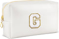 URSKYTOUS Gifts for Girls Initial Makeup Bag Personalized Cosmetic Bag with Zipper Cute Travel Toiletry Bags Waterproof PU Preppy Makeup Pouch Birthday Gift for Teen Girls Women(White G)