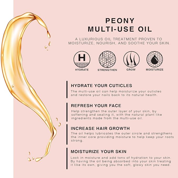 BEAUTE DE PROVENCE Peony Multi-Use Oil for Face, Body and Hair – Organic Blend of Apricot, Vitamin E & Sweet Almond Oil for Dry Skin, Rose Petals & Bergamot Essential Oil – 4 Fl Oz