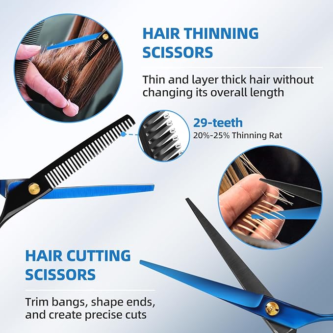 Ethyxe Hair Cutting Shears Sets - Professional 9 PCS Haircut Scissors Kit