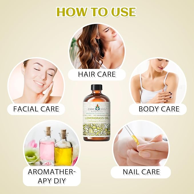 EVOKE OCCU Lemongrass Essential Oil for Diffuser, Skin Care & Aromatherapy