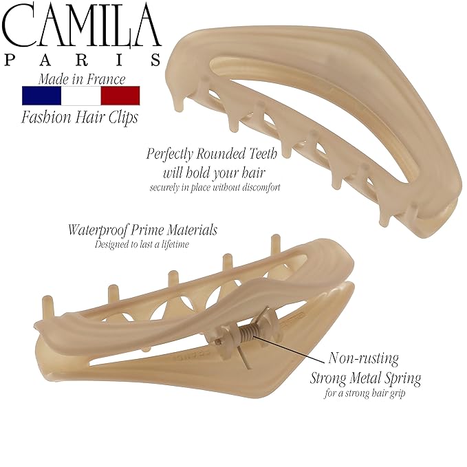 Camila Paris CP3528 French Hair Clips for Women, 3" Beige, Medium Claw Clip Strong Hold All Day, No Damage No Slip Claw Clips for Thick Curly Wavy Fine Straight Hair, Jaw Clip Made in France