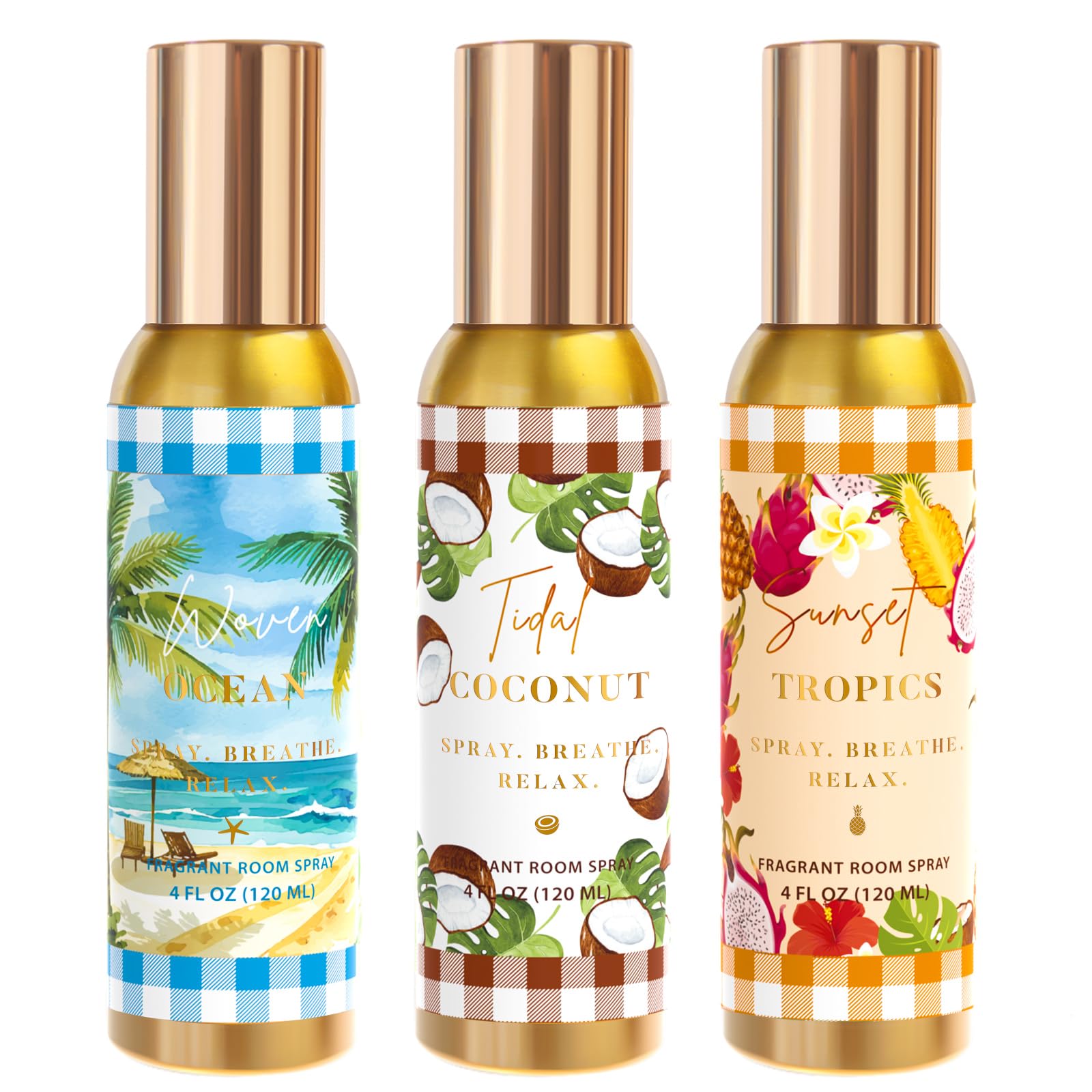 Room Spray, Tidal Coconut, Woven Ocean, Sunset Tropics, Each 4 fl oz