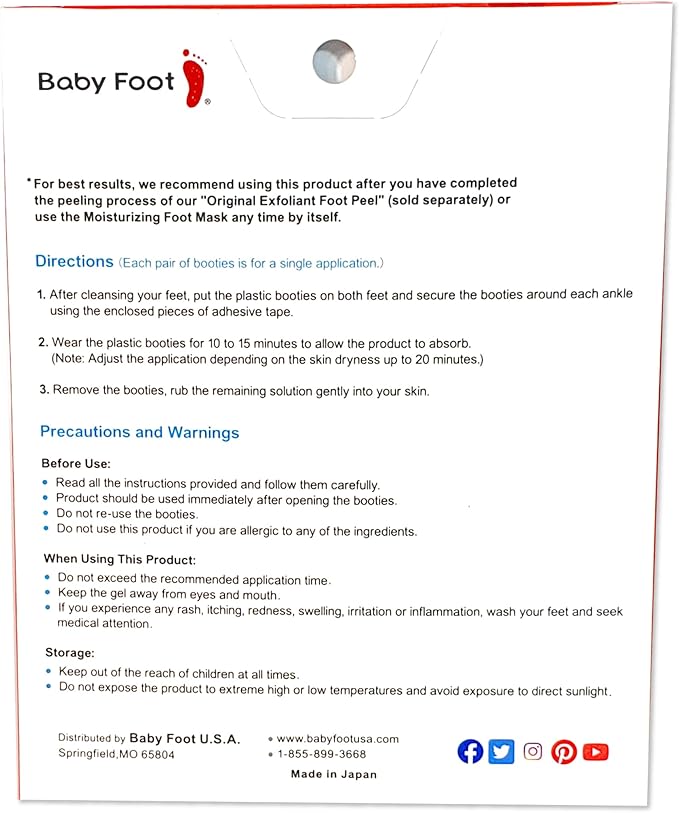 Baby Foot Hydrating Foot Mask for Dry Cracked Feet – Moisturizing Foot Mask Non Peel Treatment – Soft Smooth Feet Repair with Collagen & Hyaluronic Acid – 15 Minute Spa Foot Care, Unscented