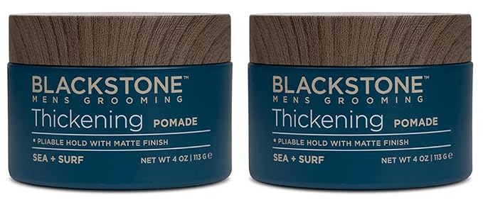 Blackstone Men's Grooming Hair Thickening Pomade - Pliable Hold with Matte Finish | Sea + Surf Scent (4 Oz, 2 Pack)