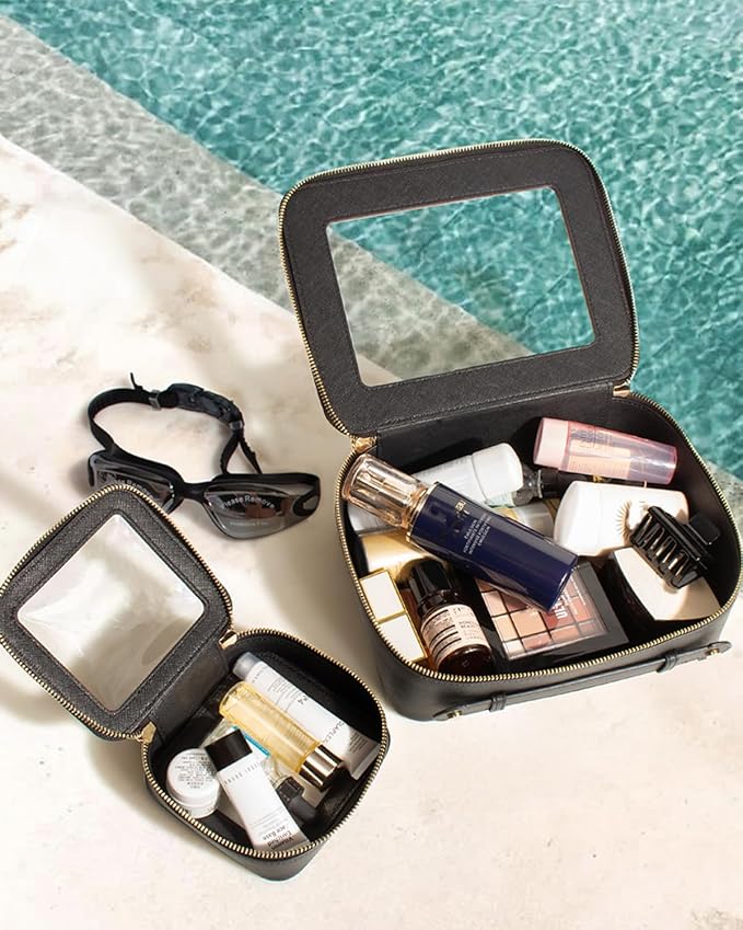 2Pcs Travel Clear Makeup Bag, American Mahjong Tile Bag Cosmetic Case with Zipper Portable Makeup Pouch Toiletry Bag Traveling Cosmetic Organizer Storage Bag Car Organizer Car Essentials for Women