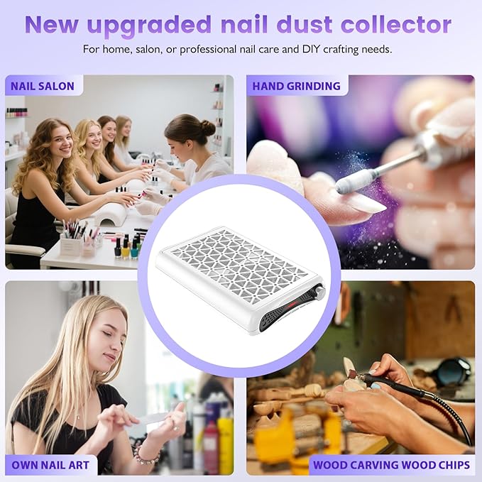 Nail Dust Collector. 1600PA Dust Collector Nail Tech.Nails Dust Collector Machine with LED Display 30 Filter Paper, Suitable for Nail Salons/Home Manicures Acrylic Nail Tools（White）