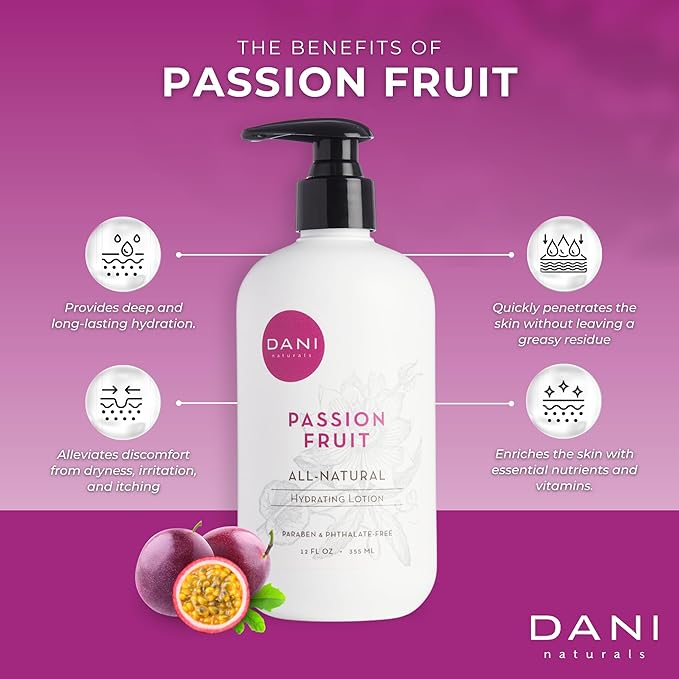 DANI Naturals Passion Fruit Body Lotion, Paraben-Free and Vegan, 12 fl oz