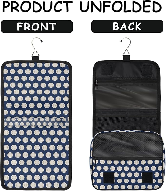 YoYoYuchong Travel Toiletry Bag for Women & Men Baseball Sports Blue Hanging Cosmetic Organizer Portable Waterproof Makeup Case Make Up Bag with Compartments Travel Essentials for Bathroom Shower