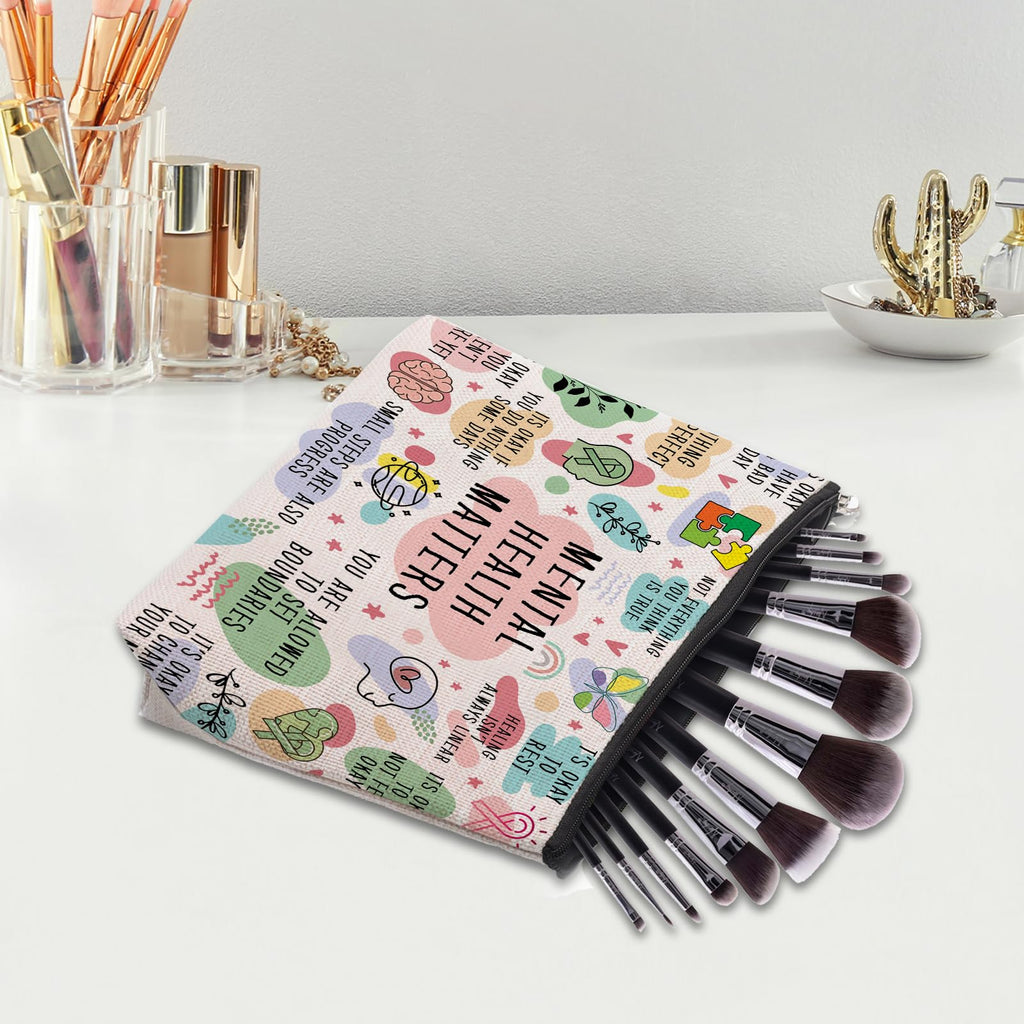 CEASQVAA Mental Health Gifts Makeup Bag - Awareness Gift, Daily Affirmation, Positive Quotes Cosmetic Bag for Women