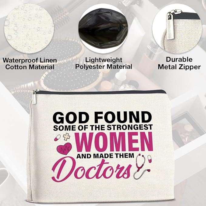 UPNEGE Doctor Gifts Makeup Bag, Thank You Gifts for Doctors, Medical Student Graduation Gift, New Doctor Gifts, God Found Some of the Strongest Women And Made Them Doctors Zipper Makeup Pouch