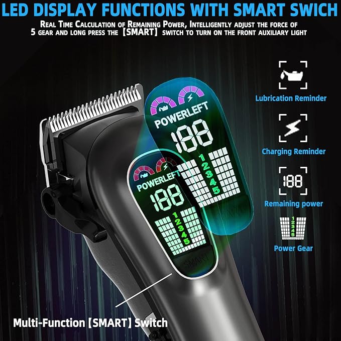 TCMKY Hair Clippers for Men Professional Hair Trimmer for Men Cordless&Corded Barber Clippers for Hair Cutting & Grooming.Rechargeable Hair Trimmer Kit for Household(Silvery)