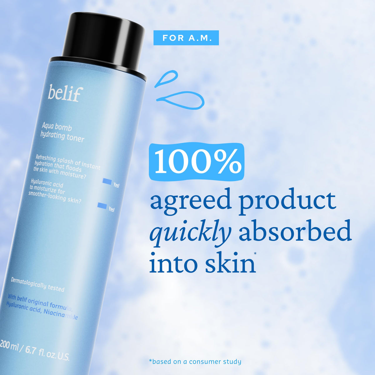 belif Niacinamide Hydrating Toner – Aqua Bomb Lightweight Cooling Toner with Hyaluronic Acid, Soothing and Balancing Formula, Skin Barrier Repair and Radiant Skin, Korean Skincare, 5.07 fl oz