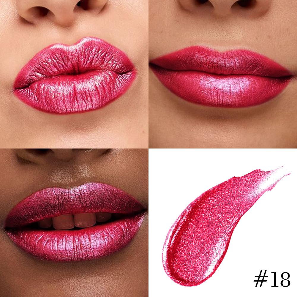 evpct Crushed Ruby Red Metallic Glitter Lip Liner and Lipstick Combo Lip Gloss Stain Set Makeup for Women Long Lasting Waterproof 24, Red Frosted Metallic Shimmer Glossy iridescent Liquid Lipstick 18