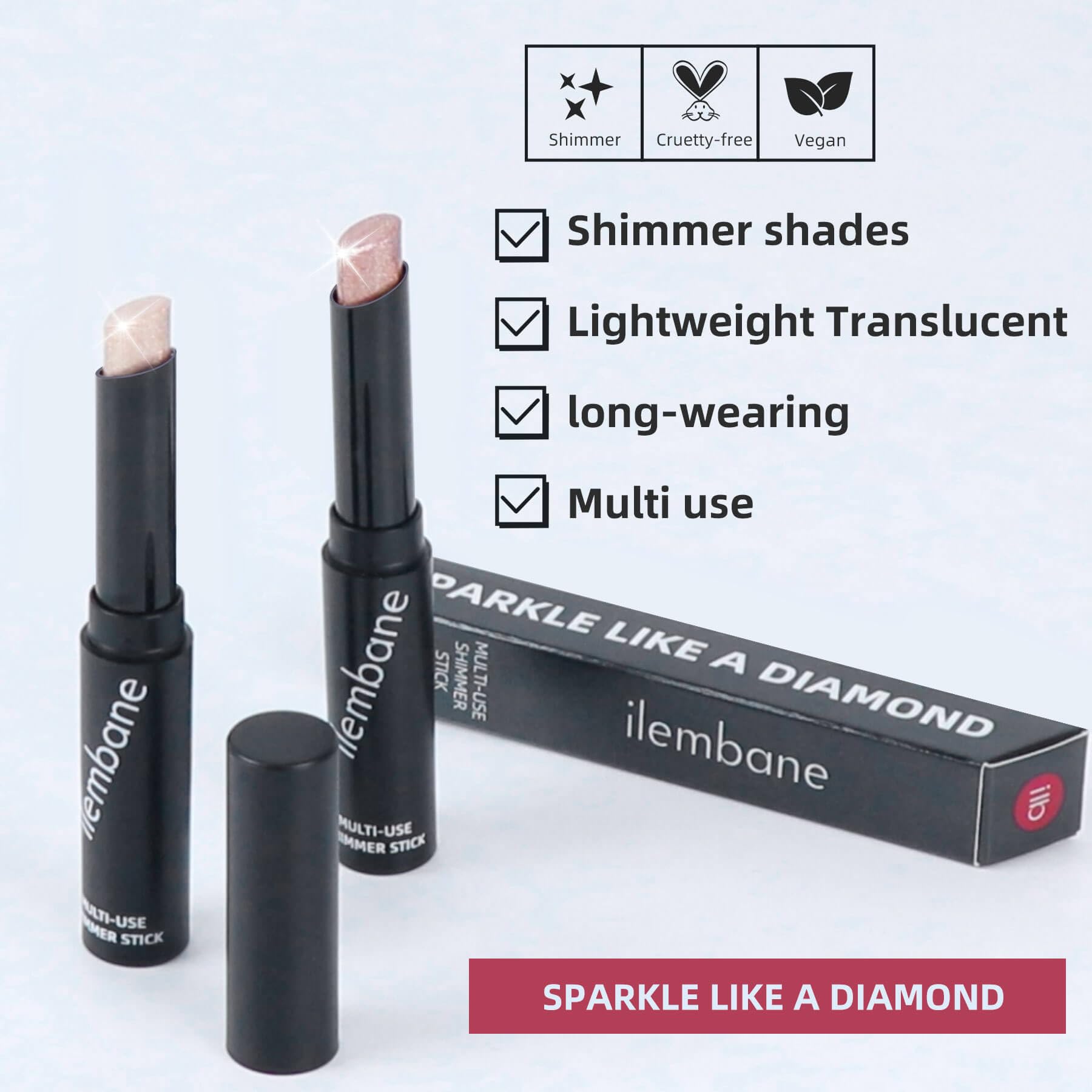 ilembane Cream Highlighter Stick, Shimmer Rose-Gold Glow Makeup for Face, Eyes, Lips & Body, Multi-Use Radiant Highlight, Diamond-Like Shine, Hydrating Sheer Finish, Silver Sparkle