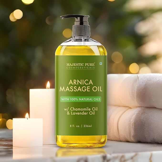Majestic Pure Arnica Massage Oil, Relaxing Body Oil, 8 Fl Oz