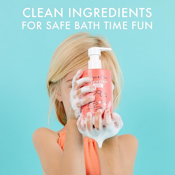 Dabble & Dollop Strawberry Kids 3-in-1 Body Wash, Shampoo & Bubble Bath – Tear-Free, Gentle, Natural-Origin, Hypoallergenic and Safe for Sensitive Skin (10 fl oz, Pack of 2)