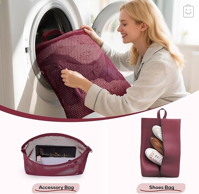 Veken 9/11 Set Compression Packing Cubes Garment Bags for Travel Essentials,Compressible Expandable Luggage Organizer Bags for Clothing,Space Saver Bags with Over 1000 pcs of Mesh Holes(Wine Red)