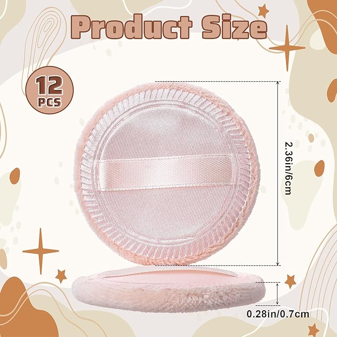 Xindojuz 12 PCS Makeup Powder Puffs, 2.36 Inch Washable Cotton Soft Makeup Remover Pads for Face, Mini Round Cushion Foundation Puffs with Ribbon for Loose Setting Pressed Powder (Beige)