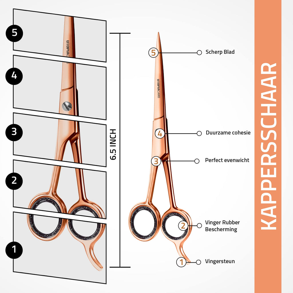 Utopia Care Hair Cutting and Hairdressing Scissors 6.5 Inch, Premium Stainless Steel Shears with Smooth Razor and Sharp Edge Blades for Salons, Men, Women and Kids, Rose Gold