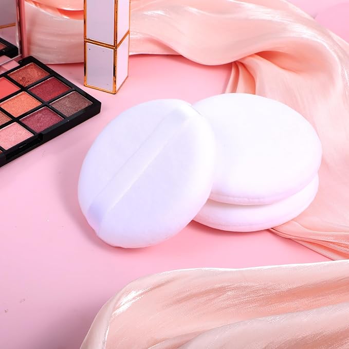 3 Pack White Round Large Powder Puff, 4.13 Inch Large Powder Puffs Portable Soft Cotton Powders Puffs Travel Dusting Powders Puff with Clear Box for Women Men Body Face