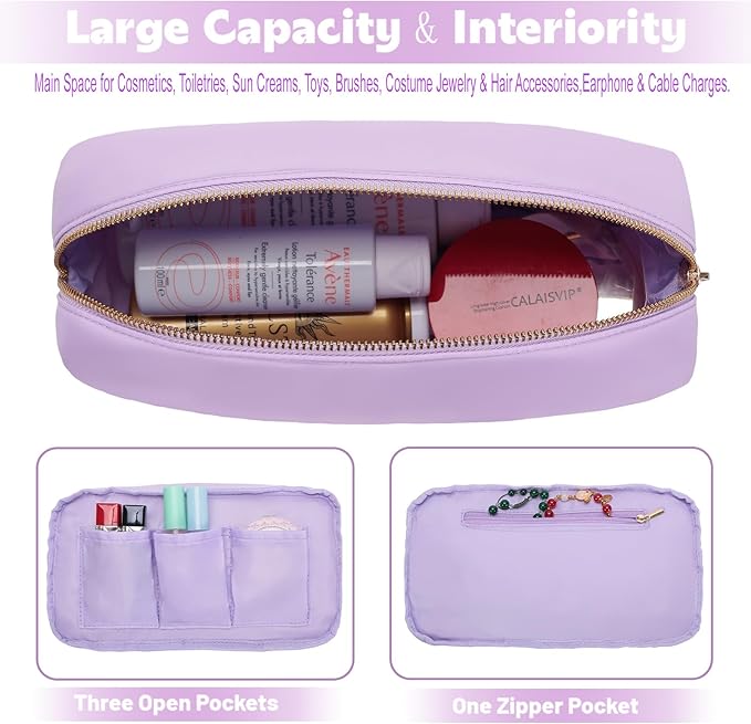 YogoRun Makeup Organizer Travel Make Up Bag Toiletry Bag for Women Nylon Cosmetic Bag with Zipper Pocket L, Purple
