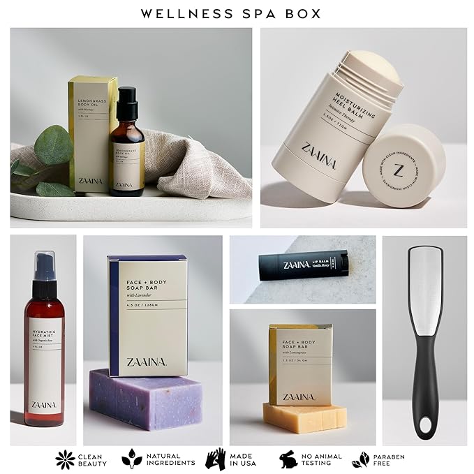 Wellness Spa Box - USA Made Relaxing All Nautral Spa Kit, Spa Gifts for Women, Self Care Kit for Mom Wife Friend, Co-worker, Pampering Home Spa Gift Basket, Birthday Gifts for Women
