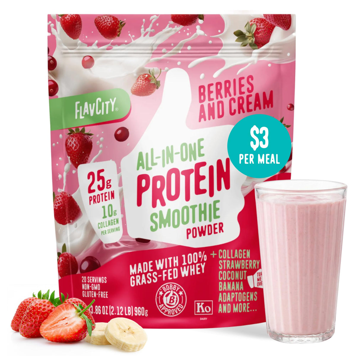 FlavCity Grass Fed Whey Chocolate Protein Powder - Chocolate Peanut Butter - 25g Protein & 10g Collagen - Made with Organic Cocoa & Coconut Milk - Gluten Free & No Added Sugars (20 Servings)