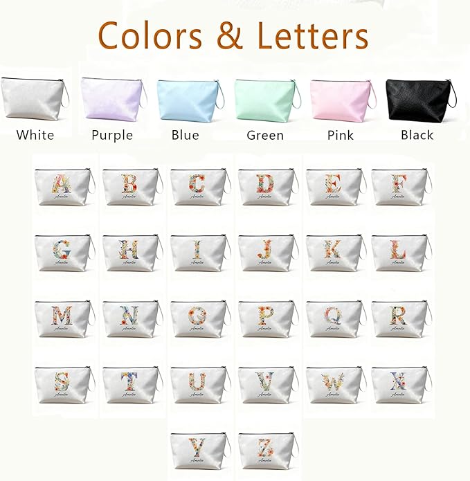 Bliver Personalized Makeup Bag Initial&Birth Flower Custom Small Travel Cosmetic Bag with Name Cute Makeup Bag for Women Girls