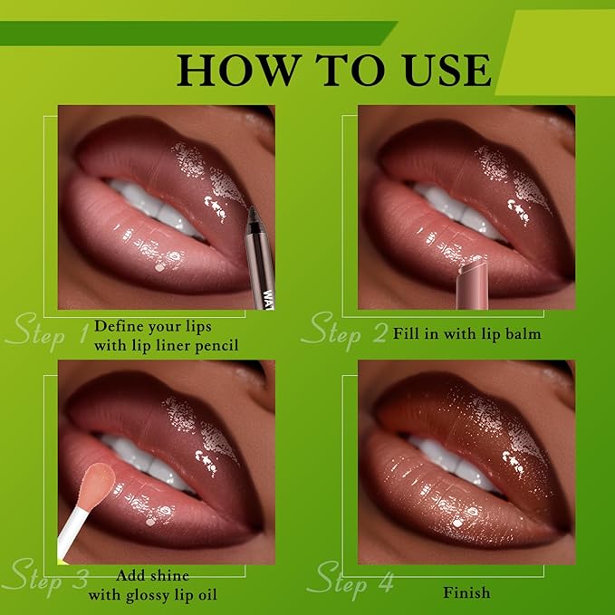 Wugbc Brown Lip Liner & Lip Gloss Set Moisturizing Lip Kit, Smooth Dark Brown Lip Liner Pencil Hydrating Lip Tint Non Sticky Click Lip Balm Lightweight Long Lasting Daily Lip Care for Women