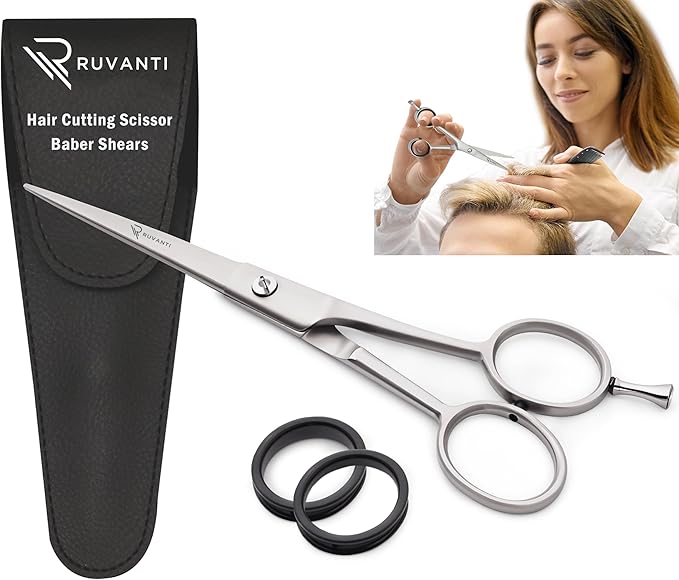 Ruvanti Hair Cutting Scissors - 6.5 Inch Sharp Hair Scissors & Haircut Scissors for Women Men Kids, Stainless Steel Scissors for Hair, Home Hair Cutting Scissors Professional with Case