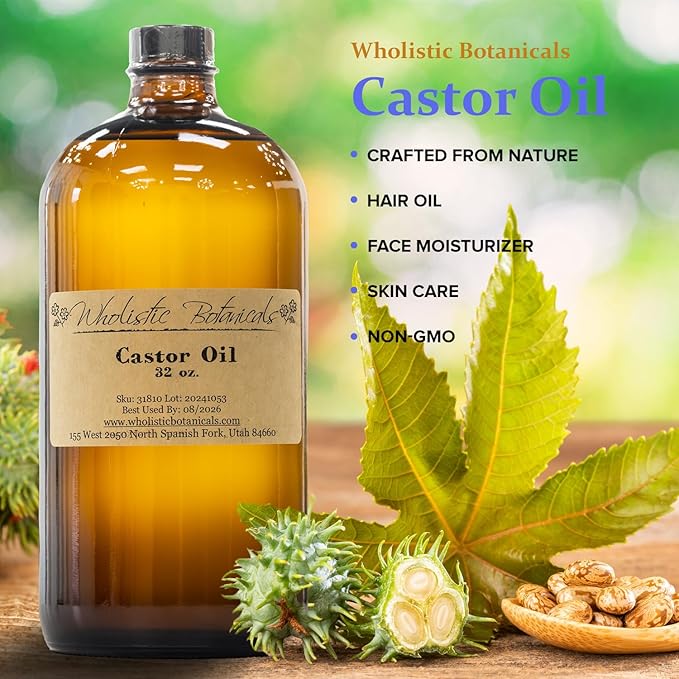Wholistic Botanicals Castor Oil — Skin Care, Vitamin E Oil for Hair Growth — Face Oil and Hair Serum