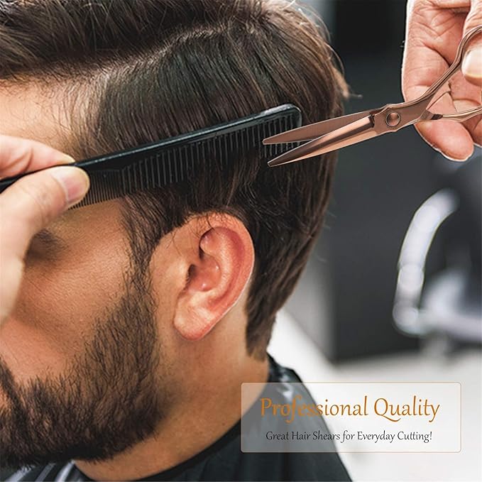JASON 6" Hair Cutting Scissors - Professional Haircut Scissor Hair Trimming Shear for Barber, Hairdresser, Stylist, Women and Men, 440C Stainless Steel Hairdressing Cutting Shear, Rosegold