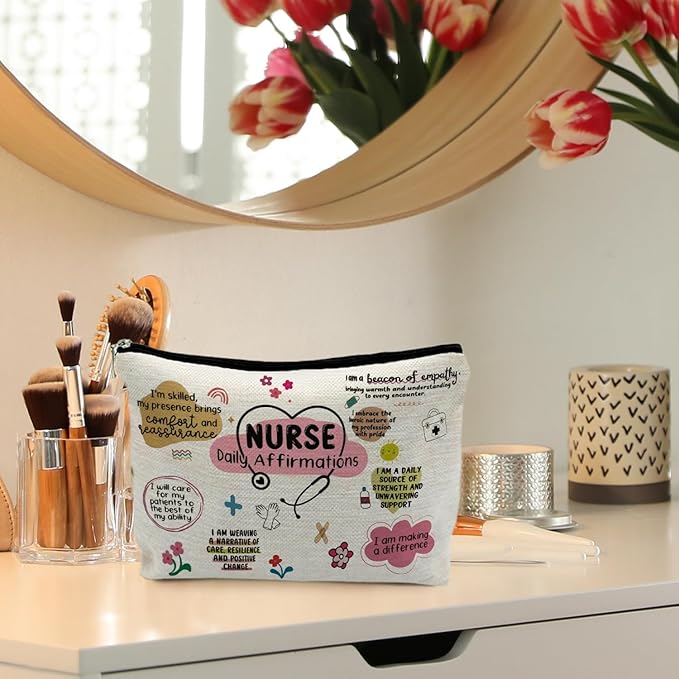 RYYCDOI Nurse Makeup Cosmetic Bags - Women's Appreciation & Graduation Gift with Daily Affirmations