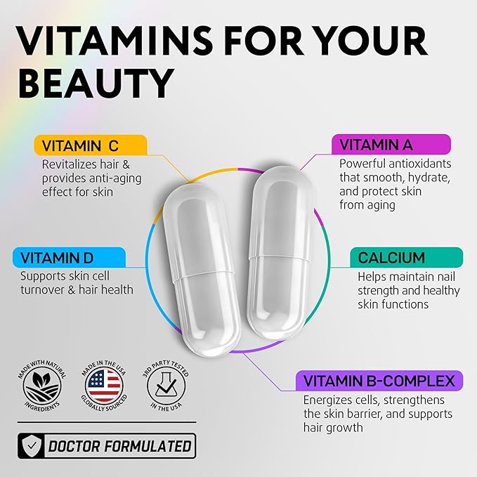 Biotin 10,000 mcg Supplement - Hair Growth Support for Women & Men - 60 pcs