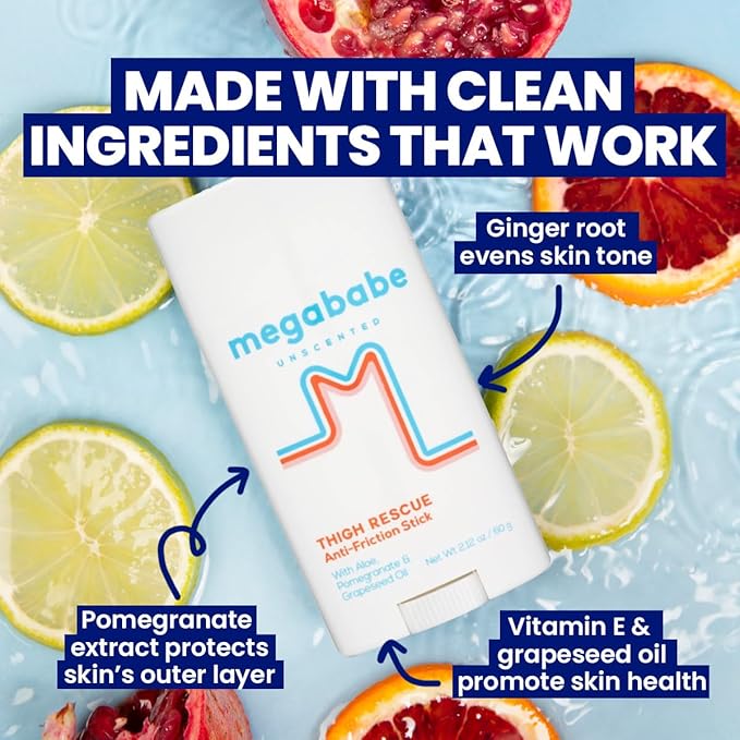 Megababe Unscented Thigh Rescue Stick, Stops Chafe & Irritation, 2.12 oz