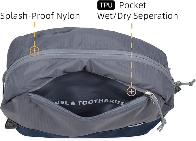 kalgoTeal Travel Toiletry Bag 8L, Large Packing Cube with Waterproof TPU Wet/Dry Compartment