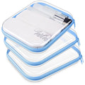 Hoolerry 3 Pcs Clear Hard Zipper Case Hard Plastic Zipper Pouch Makeup Bag Portable Travel Organizer for Cosmetics, Office Supplies, Documents & Toiletries(Blue,M)