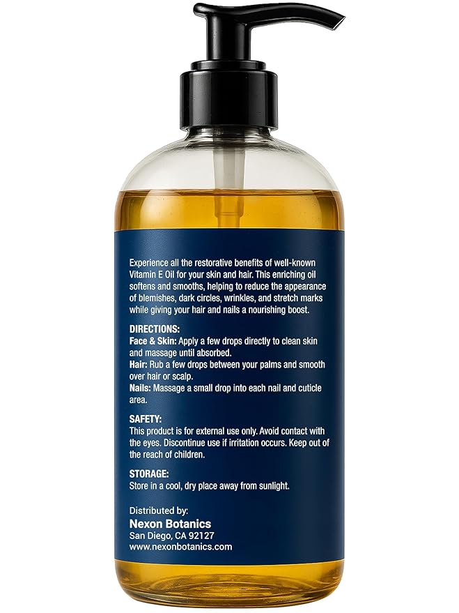 Pure Vitamin E Oil for Skin 30,000 IU, 8 fl oz - Cold-Pressed & Hexane Free