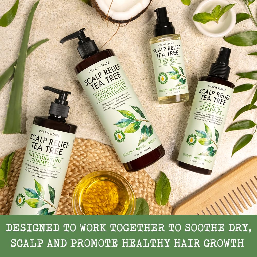 PHARM TO TABLE Tea Tree Hair Oil for Itchy Scalp - Infused With Tea Tree Oil, Mint, Vitamin E, and Jojoba Oil, 100ml