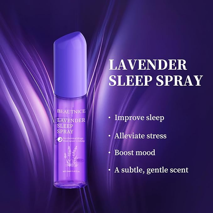 BEAUTNICE Lavender Restful Sleep Spray - Natural Chemical-Free Sleep Aid with Lavandula Angustifolia Flower Water | 50ml Calming Pillow Mist for Relaxation & Better Sleep