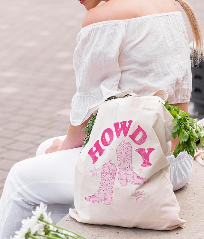 Zeghk Howdy Western Canvas Tote Bag For Women, Boots Bag Western Cowgirl Gift Long Live Cowgirls Gifts Bags, Shopping Bag Reusable Grocery