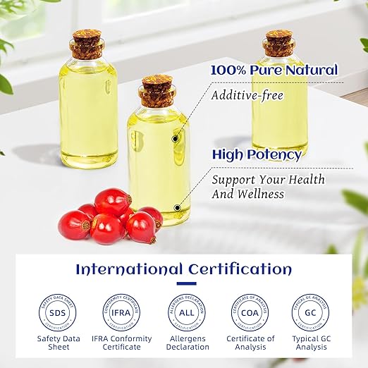HIQILI Organic Rosehip Seed Oil Cold Pressed for Face Care & Hydrating Skin